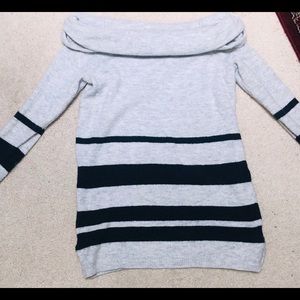 Black and white off the shoulder LOFT sweater